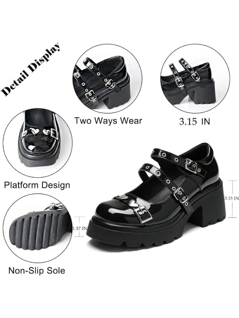 Gothic Platform Mary Janes with Buckle Strap - Chunky Cosplay Pumps for Style - Picture 6 of 7